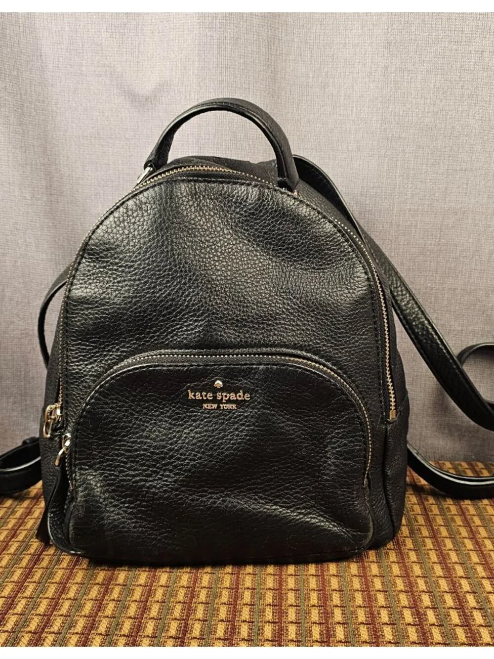 Kate Spade Pebbled Leather Mini Backpack Black Gold Hardware Adjustable Straps